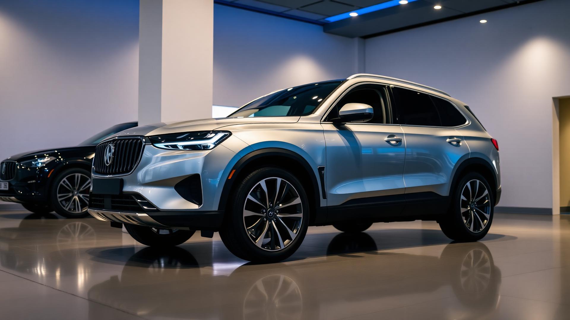 Véhicule premium en showroom